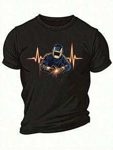 Camiseta gráfica de soldador para hombres - Diseño de línea de chispas de soldadura industrial y latidos del corazón - Camiseta de trabajo pesado - Camisa casual para todas las estaciones para soldadores, trabajadores de la construcción, metalúrgicos - Ropa de disfraz de Halloween - Regalo ideal para profesionales de la soldadura, accesorios de soldadura, ropa de metalúrgica, diseño de impresión audaz, tela duradera, camiseta de manga corta, ropa de metalúrgicos, moda de ropa de trabajo, impresión de alta calidad, ropa de trabajo, trabajadores industriales - Negro - Ver 7