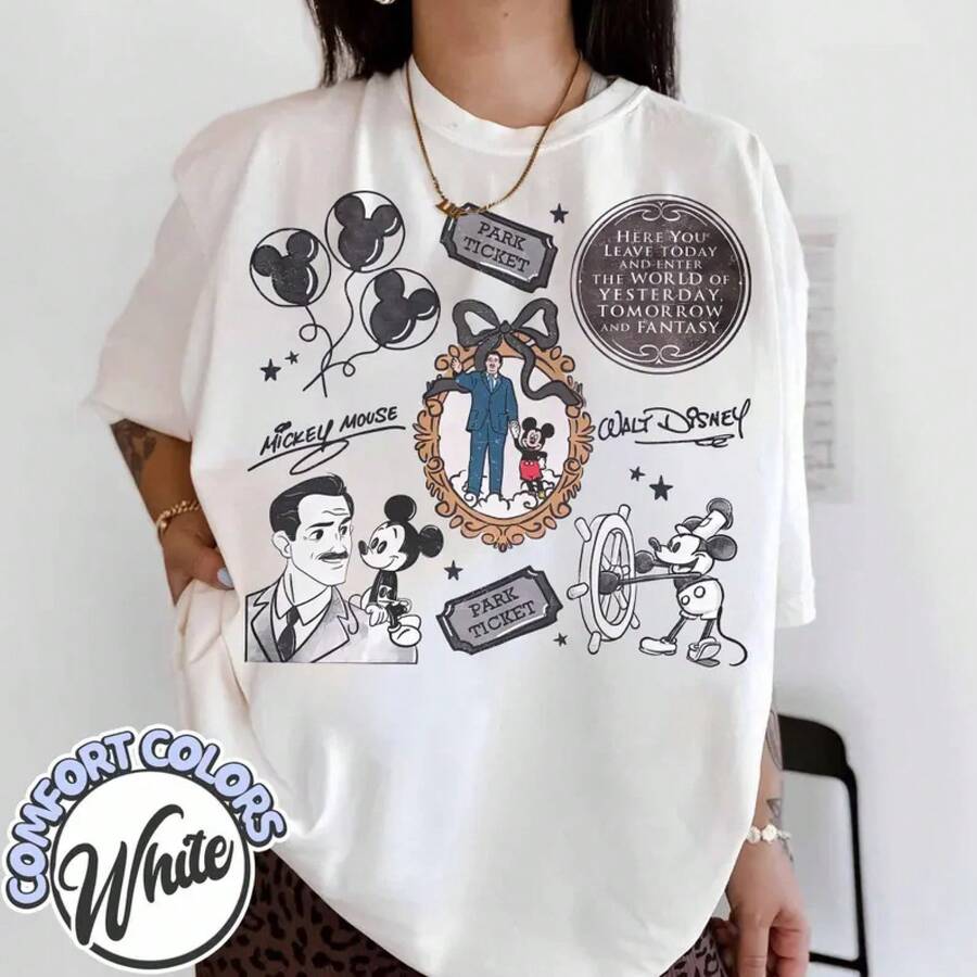 Retro Classic Mouse Holiday Theme Park Shirt, Mickey Mouse Balloons Shirt, Magic Ticket Shirt, Family Vacation 2025, Walt Disney World ShirtUnisex, Couple Shirts, Excellent Gifts.Unisex, Couple Shirts, Excellent Gifts. - trắng - Xem 1
