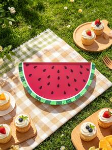 10pcs/20pcs/30pcs Red & Green Watermelon Paper Plates, 10.2 X 5.9 Inch Summer Fruit Shaped Plates, Cute Watermelon Slice Design Party Plates, Red & Green Summer Theme Plates Suitable For Tropical Parties, BBQ, Picnic, Birthday, Hawaiian Style Gatherings, Holiday Events, Unisex - Multicolor - View 5