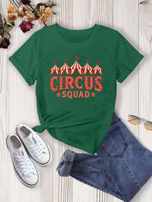 Camiseta% de algodón de alta resistencia - Camiseta con estampado CIRCUS, de manga corta y cuello redondo, estilo casual, adecuada para mujeres en primavera y verano, se puede usar en todas las estaciones, como capa base en primavera y otoño o sola en verano, unisex. - Verde - Ver 12