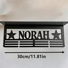 1pc Customized Metal Medal & Trophy Display Rack - Personalized Star Design With Name Logo, Easy To Install Home Wall Decor, 12 Hooks & Medal Shelf For Personal Honor Medals - Father's Day, Independence Day, Thanksgiving Gift, Unique Gift, Medal Hanger - Black - View 2