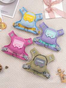 1pc Dopamine Color Cartoon Pet Harness & Leash Set, Breathable Non-Choke Design For Small Dogs & Cats, Suitable For Walking - Baby Blue - View 6
