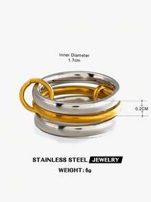 1pc Stainless Steel Minimalist Dual-Tone Multi-Layer Round Ring, Suitable For Women's Daily, Party Wear - Multicolor - View 3
