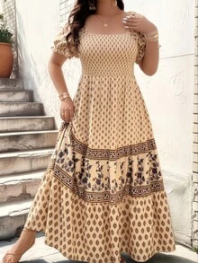 Plus Size - Plus Size - Women's Dress With Fitted Waist - 灰藍色 - 查看 11