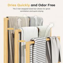 Freestanding Bamboo Towel Rack 3 Tier Blanket Drying Stand Holder Organizer With Bottom Storage Shelf For Bathroom Bedroom Living Room Natural Wood - Tự nhiên - Xem 5