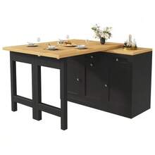Extendable Bar Table With Storage, Folding Dining Table With Drawer And Snack Shelf, Sliding Bin Holder (Bin Not Included), Space-Saving Design Ideal For Small Apartments And Kitchens, White - 黑色 - 查看 6
