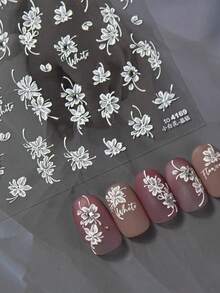 1pc 5D White Blooming Flower Bow Rhinestone Pearl 3D Embossed Nail Art Decor Stickers - White - View 1
