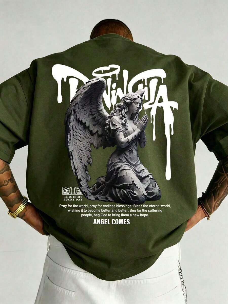 Casual hombre camiseta de manga corta hombre todos los días versátil jersey camiseta cuello redondo hombre top - Verde militar - Ver 1