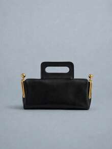 Tas Bahu Kulit Hitam Desain Niche, Tas Selempang Ritsleting Modis, Tas Tangan Gesper Vintage Mewah Ringan - Hitam - View 5