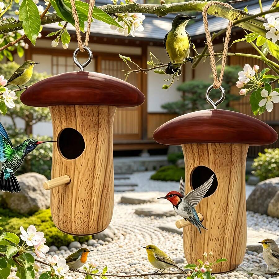 Nhà cho chim ruồi bằng gỗ sồi treo, thích hợp sử dụng ngoài trời.
