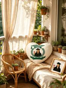 1pc Customized Heart-Shaped Throw Pillow, Personalized Graduation Cap Photo Pillow, Suitable As Graduation Decor, Graduation Gift, Expression Of Love, Heart-Shaped, Suitable For Couples And Home Decor, Romantic Home Decor | Graduation Design | Decorative Pillow - Upload Picture Customization - View 4