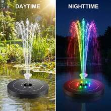Solar Water Fountain Bird Bath For Outside - LED Colorful Lights, Battery, Multiple Nozzles - Universal For Outdoor Bird Baths, Gardens, Ponds, Fish Tanks, Aquariums And Pools - Black - View 6