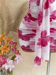 Vestido mini con estampado floral, diseño de lazo y escote halter, para vacaciones - Multicolor 5 - Ver 6