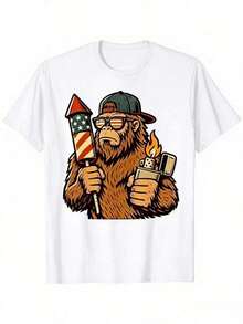 Camiseta Patriótica Divertida con Diseño de Bigfoot e Iluminación de Fuegos Artificiales para el 4 de Julio de EE. UU. - Blanco - Ver 1
