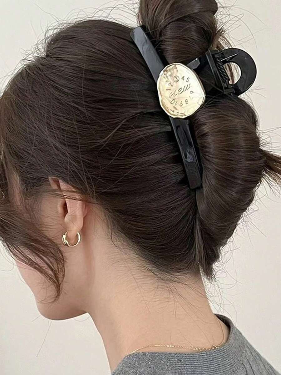 1件大號黑灰色金屬圓形髮夾,適合粗厚髮質,優雅女士髮飾,適合日常佩戴,工作與休閒穿搭皆宜,沙灘抓夾 - 彩色 - 查看 1