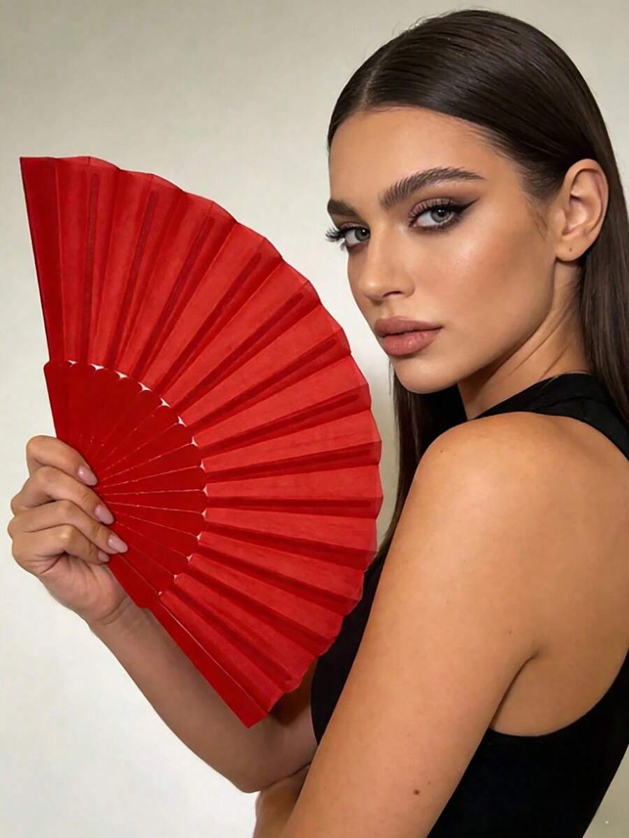 2pcs Minimalist Plastic Folding Hand Fan, Suitable As Accessory For Party, Banquet, Wedding And Other Occasions - Multicolor - View 1