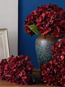 MEHELANY 1pc Burgundy Artificial Hydrangea Flower, Realistic High-Quality Faux Flower, Suitable For DIY Wedding Bouquet, Party, Autumn Home Living Room Kitchen Garden Hotel Office Decoration, Thanksgiving Harvest Season Decor, DIY Arch Floral Wreath Decoration, Gift For Girls - Burgundy - View 6