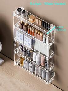 1pc Cosmetic Storage Rack, Wall-Mounted Display Shelf, Multi-Functional Wall-Mounted Shelf, Transparent Plastic Material, Detachable, 3/4/5 Layers, Suitable For Bathroom Storage, Bedroom Storage, Anime Badge/Pin - Clear - View 6
