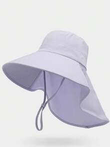 1pc New Neck-Protecting Sun Hat, Women's Sun-Shielding, Face & UV Protection, Large Brim, Casual Polyester Solid Color Outdoor Hat, Suitable For Spring/Autumn Outdoor Activities & Gatherings - Multicolor - View 12