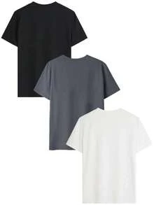 3pcs/Set Summer New Casual Round Neck Short Sleeve T-Shirt, Fashionable Versatile Daily Wear Tops For Women - Black, Dark Gray, and Off-white - View 3