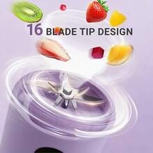 Portable Blender & Juicer With Ice Crusher-USB Rechargeable Personal Blender – 500ml Portable Smoothie Maker, 1500mAh Battery, 16 Stainless Steel Blades For Ice Crushing & Juicing – Quiet Operation For Travel, Gym, Office - Purple - View 7
