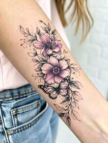 3 Sheets Body Art Temporary Tattoos For Women,Colorful And Black Butterfly And Flower Patterns.Waterproof Fake Tattoos,Last 2-5 Days,Can Be Used On Arms,Neck,Shoulders,Chest,Waist,Legs,Ankles.Suitable For Wedding, Parties,Vacations,Body Decorations. - Multicolor - View 4