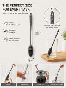 1pc Multi-Functional Long Handle Silicone Brush, Cleaning Brush, Long Handle Design - No Electricity Needed, Multi-Functional Cleaning Brush, Suitable For Kitchen, Furniture - Deep Cleaning Coffee Cups, Water Bottles - Applicable To All Surfaces, Suitable For Cups And Bottles - Reusable, Ideal For Kitchen, Bathroom - Grey - View 4