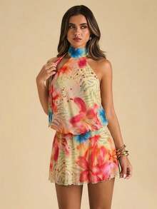 Vestido casual de verano para mujer con estampado floral amarillo, adecuado para vacaciones en la playa, viajes a la playa, fiestas en la playa, citas, discotecas, salidas, fiestas, festivales de música, brunch y otras ocasiones - Amarillo 2 - Ver 5