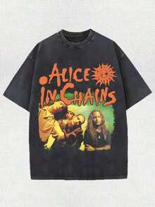 Camiseta de Algodón con Estampado Gráfico, Camiseta Lavada, Camiseta Retro de la Banda Alice In Chains para Hombre, Regalos de Camisetas Retro de Alice In Chains, Regalos para Ella, Camisetas de Música, Camisetas Estampadas. Y2K, Camiseta de Verano para Hombre, Tallas Grandes, de S a 3XL 3KFD - Negro - Ver 5
