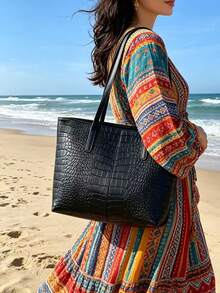 New Arrival Luxury Patterned Versatile Women Shoulder Tote Bag - Black - View 4