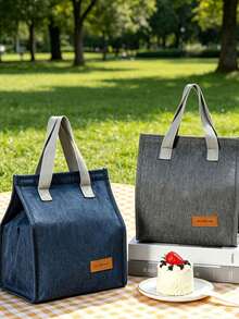 1pc Solid Color Large Capacity Hook And Loop Lunch Insulated Bag, Made Of Wear-Resistant Waterproof Oil-Proof Oxford Fabric, With Thickened Aluminum Foil Lining For Long-Lasting Temperature Retention, Hook And Loop Closure For Easy Opening And Leak-Proof, Large Capacity Can Hold Multiple Meals - Multicolor - View 3