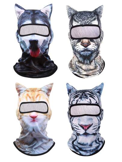 1pc/2pcs Creative 3D Animal Face Mask, Unisex Breathable Sun Protection Full Face Cover, Suitable For Outdoor Activities Like Running, Cycling, Fishing, Hiking In All Seasons