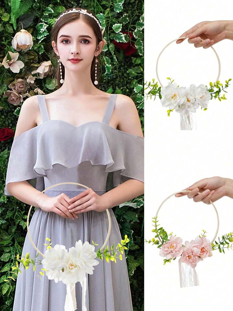 Buket Pengantin Gaya Bohemian dengan Rumbai Renda, Mawar Buatan, dan Karangan Bunga Genggam Eucalyptus, Cocok untuk Pernikahan, Pengiring Pengantin, dan Properti Foto