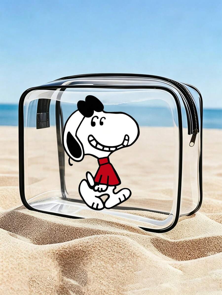 2 túi đựng đồ du lịch Snoopy dung tích lớn chất liệu PVC cao cấp, hộp đựng mỹ phẩm di động đạt chuẩn TSA, nhẹ, bền, thời trang, dùng cho gia đình và ngoài trời - màu đen - Xem 1