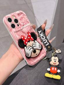 This Disney Mickey Mouse Lanyard Phone Case Is Fully Covered In TPU Material. It's Shockproof, Lightweight, And Compatible With IPhone17/16/11/13/15/15 Plus/15 Pro/15 Pro Max/12/14 Pro Max/11 Pro Max/12 Pro/12 Pro Max/13. This Phone Case Makes A Popular Birthday Gift Or Business Gift; It's Durable, Stain- And Fingerprint Resistant, And Suitable For Both Men And Women. The Set Also Includes A Mickey Mouse Phone Case And A Mickey Mouse Plush Bracelet. It's A Perfect Gift For Friends And Family. This Stylish Phone Case Is Fun, Lightweight, And Durable. IPhone17 Pro Max Phone Case, Minnie Mouse Phone Case. - trắng - Xem 4