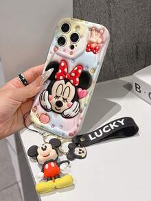 This Disney Mickey Mouse Lanyard Phone Case Is Fully Covered In TPU Material. It's Shockproof, Lightweight, And Compatible With IPhone17/16/11/13/15/15 Plus/15 Pro/15 Pro Max/12/14 Pro Max/11 Pro Max/12 Pro/12 Pro Max/13. This Phone Case Makes A Popular Birthday Gift Or Business Gift; It's Durable, Stain- And Fingerprint Resistant, And Suitable For Both Men And Women. The Set Also Includes A Mickey Mouse Phone Case And A Mickey Mouse Plush Bracelet. It's A Perfect Gift For Friends And Family. This Stylish Phone Case Is Fun, Lightweight, And Durable. IPhone17 Pro Max Phone Case, Minnie Mouse Phone Case. - trắng - Xem 3