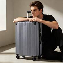 YONSLY Lightweight Suitcase 20/24/28 Inches With Combination Lock 4 Wheels 360° Double Zipper Mesh Pocket Soft Rubber Handle Trolley Suitcase - 深灰色 - 查看 1