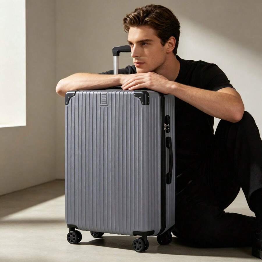 YONSLY Lightweight Suitcase 20/24/28 Inches With Combination Lock 4 Wheels 360° Double Zipper Mesh Pocket Soft Rubber Handle Trolley Suitcase - 深灰色 - 查看 1