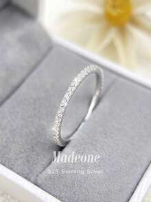 MADEONE 1枚镶钻单圈戒指，女士S925纯银奢华戒指，精致珠宝，女孩礼物，派对装饰，结婚订婚戒指，新娘珠宝 - 銀色 - 查看 2