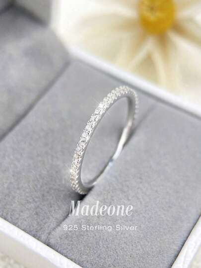 MADEONE 1pc Rhinestone Single Hoop Ring, Women's S925 Sterling Silver Luxury Ring, Exquisite Jewelry, Girl's Gift, Party Decor, Wedding Engagement Ring, Bridal Jewelry