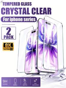 2片裝 - 透明強化玻璃螢幕保護貼，適用於 iPhone 17/16/15/14/13/12/11 Pro Max/17 Pro Max/16 Pro Max。防刮、防碎、耐摔。必備手機配件。防水、防震、防刮、防指紋。適合日常使用、辦公室和居家使用。可與手機殼相容。 - 無色 - 查看 12
