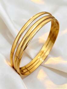 Pulsera minimalista dorada para damas, pulsera de brazalete suave y apilable, ligera, resistente a la decoloración y con baja sensibilidad, regalo de joyería - Amarillo Oro - Ver 4