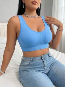 Plus Size Women's Solid Color Casual Versatile Daily Outing Top - Baby Blue - View 1