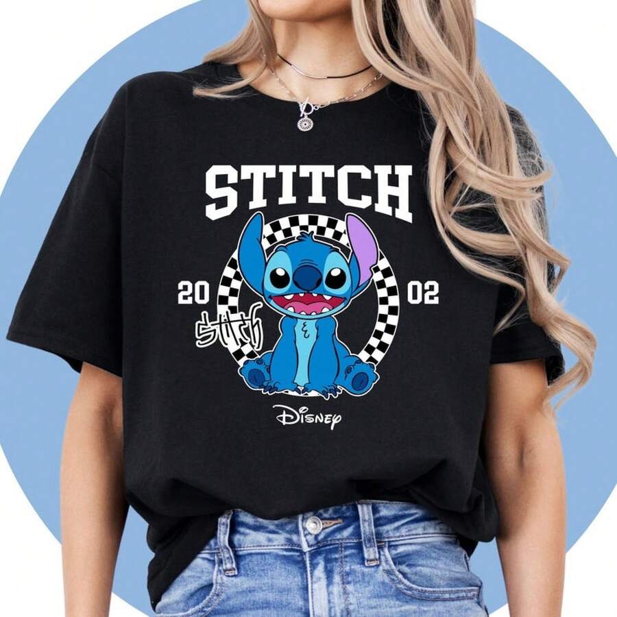 Lilo And Stitch Shirt | Angel Shirt | Stitch Birthday Tshirt |  Disney Cartoon Shirt Unisex | Disney Theme -- Disneys Disneyland Paris The Magic Kingdom Disneyesque B6Holiday Gifts Valentine's Day Gifts Earth Day Gifts Oktoberfest Gifts Summer Bank Holiday Gifts - Black - View 1