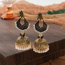 1 Pair Vintage Style Rhinestone Decorated Elegant Fashion Earrings, Suitable For Daily Wear - Black - View 10