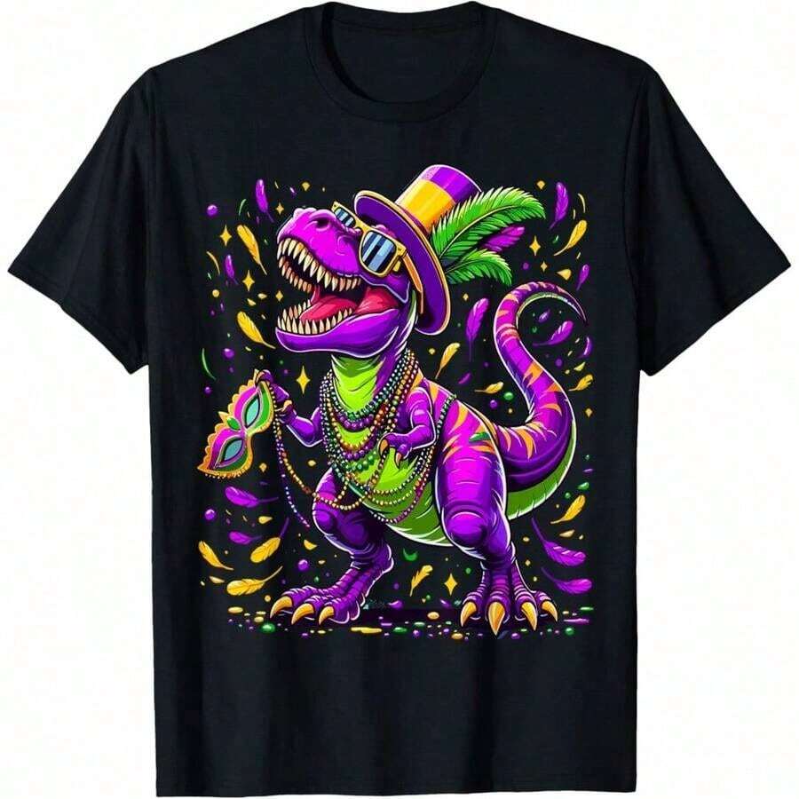Camiseta de Mardi Gras con diseño de dinosaurio-Rex QKQG - Negro - Ver 1