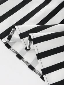 Elegant Commuter Style Striped Contrast Button Design Short Sleeve Blouse For Women, Spring/Summer - Black and White - View 7