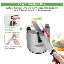 1pc Professional Kitchen Knife Sharpener, Suitable For Straight Edge And Serrated Knives, Scissors, Multi-Functional Suction Cup Fixed Knife Sharpening Tool, Small Manual Knife Sharpener, Silver - Silver - View 6