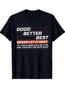 Camiseta de algodón para hombre con gráfico motivacional "Bueno, Mejor, Nunca Dejes de Descansar".Estilo atlético y casual.Tela suave y transpirable.Deportes.Gimnasio.Actividades al aire libre.Inspiración.Camisetas gráficas, tops cortos, conjuntos, tops - Negro - Ver 2