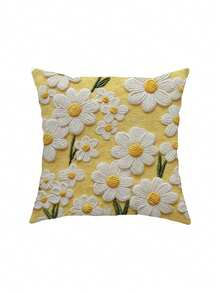 1/2/4pcs Limited Edition 2D Printed Cute Pattern Yellow Pillowcase, 2D Flat Print With 3D Daisy Embroidery, Soft Polyester Fabric, Wrinkle-Resistant And Fade-Resistant, Suitable For Home Decor, Single-Sided Print, Pillow Insert Not Included - Yellow - View 9